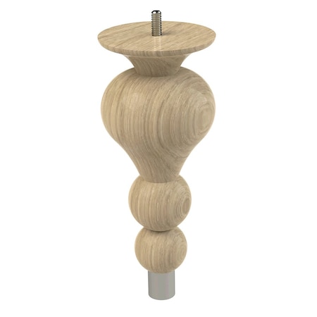 Designs Of Distinction 9" Tipt Toe Bun Foot with bolt and 1" Brushed Aluminum Ferrule - White Oak 01242009WKBA6
